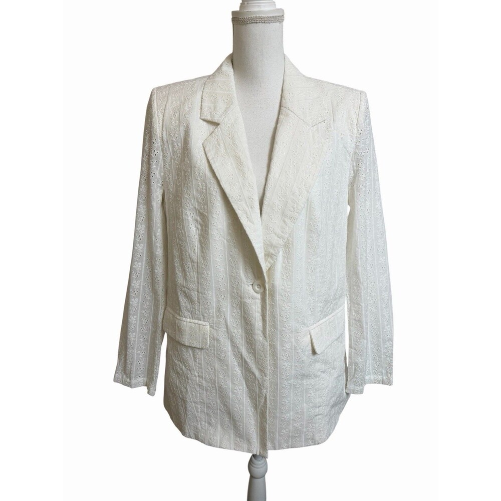 NWT WeWoreWhat Women's M 100% Cotton White Eyelet Blazer $158 Retail NEW